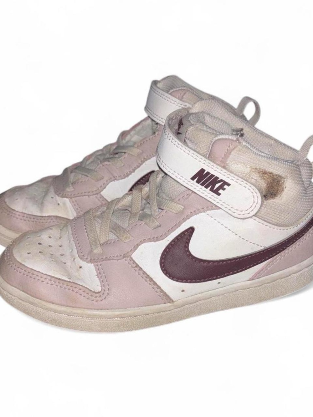 Nike Kids High-Top Sneakers in White, Light Pink and Maroon